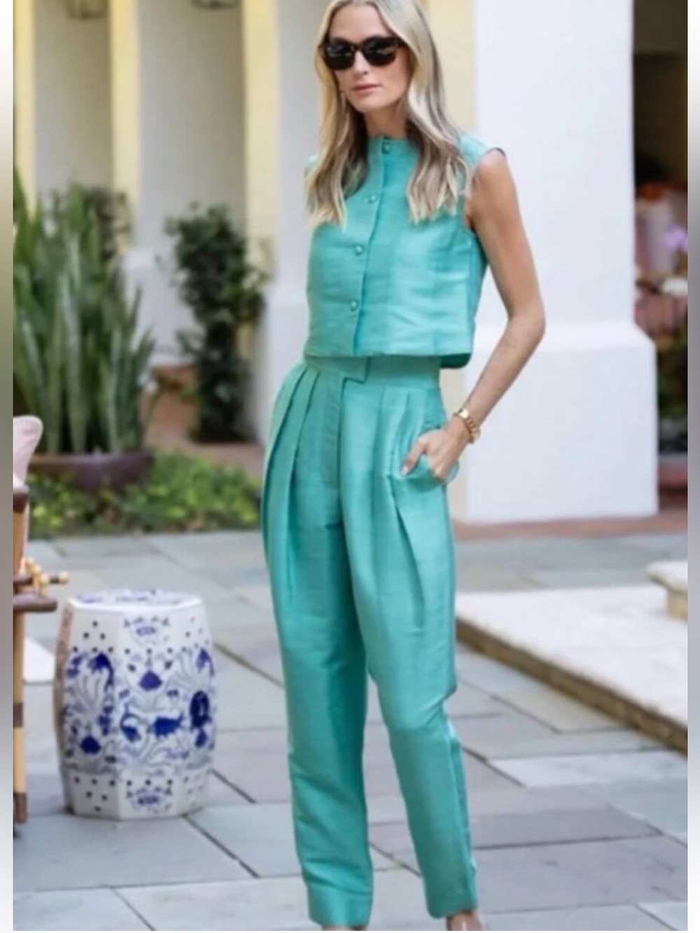 Julia Amory Teal  Silk Dupioni Deco Pant | 100% Silk Pants